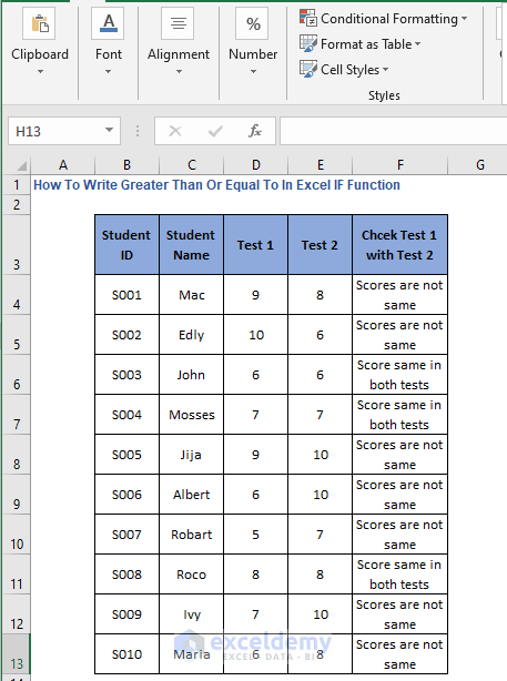 Equal to operator Autofill - How to Write Greater Than or Equal To in Excel IF Function