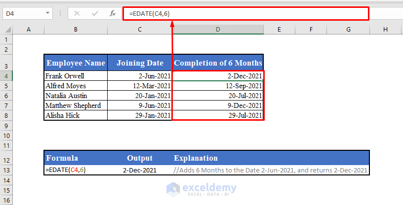 Quick View of How to Add 6 Months to a Date in Excel