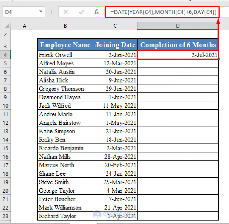 How to Add 6 Months to a Date in Excel (2 Easy Ways) - ExcelDemy