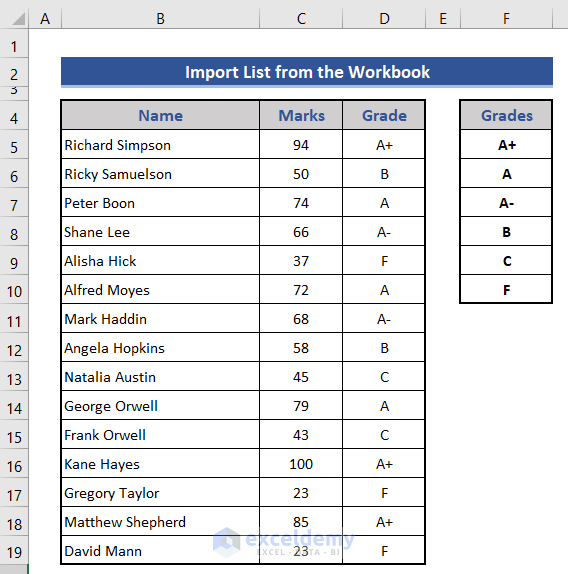 Creating a Sorting List in the Workbook
