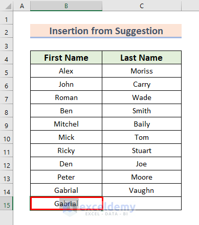 Inserting AutoFill from Suggestion to Autocomplete from List in Excel
