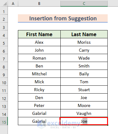 Inserting AutoFill from Suggestion to Autocomplete from List in Excel
