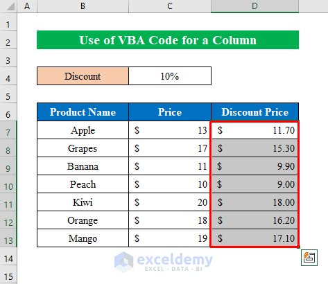 Shortcut Using Excel VBA Code to Copy Formula Down