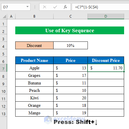 Using SHIFT Key Sequence to Copy Formula Down
