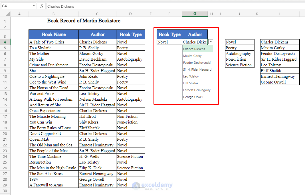 Second Dependent Drop Down List Created in Excel