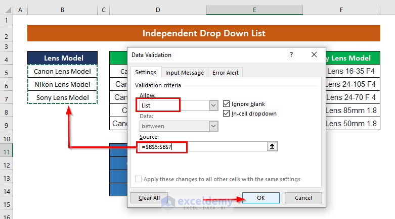 Excel Dropdown List Multiple Columns