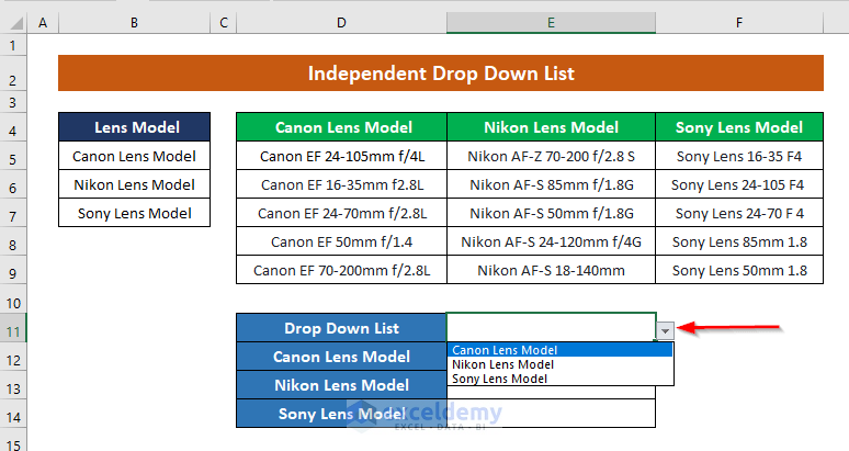 Excel Dropdown List Multiple Columns