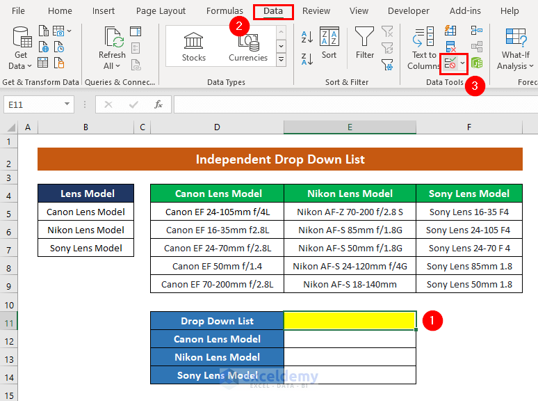 Excel Dropdown List Multiple Columns