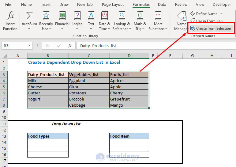 Now select all the datasets and click on Create from Selection option under the Formulas tab