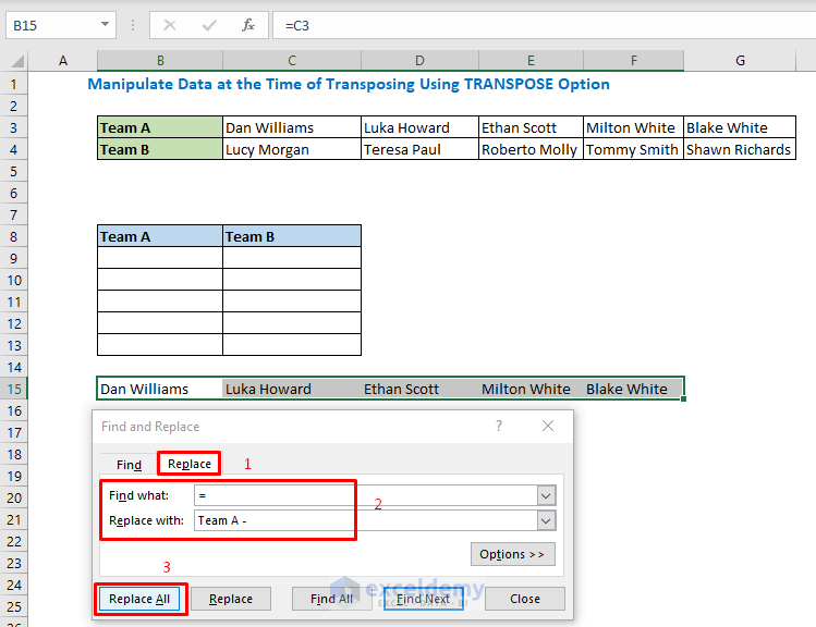Excel Transpose Function 