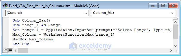 Find maximum value of column using Excel VBA
