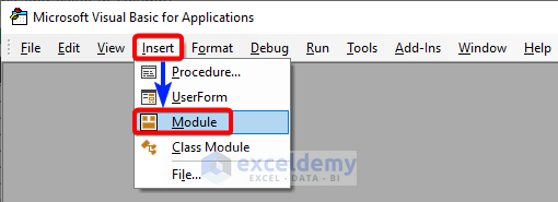 A VBA window will open. Then select Module from the Insert option