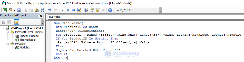 Excel VBA Find Value in Column 