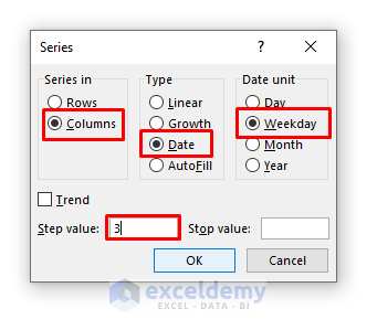 Series Dialogue Box to Autofill Dates in Excel