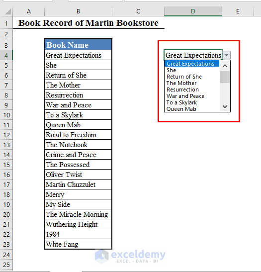 Drop Down List Created in Excel