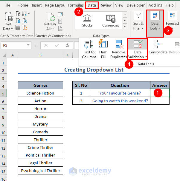 Create Drop Down List to Edit Drop Down List in Excel