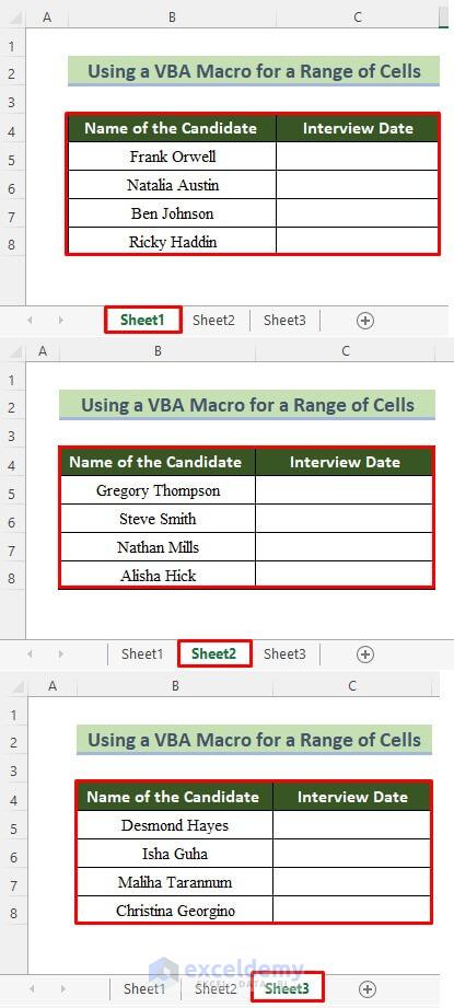 Sample Dataset to Enter Sequential Dates for a Range of Cells Across Multiple Sheets in Excel
