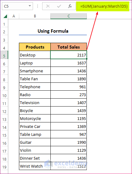Use 3D Formula to Pull Data from Multiple Worksheets