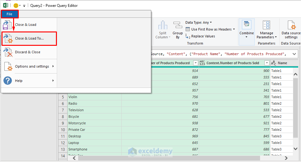 Loading Power Query Table in Excel Worksheet