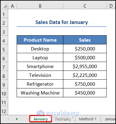 January sales dataset for excel reference worksheet name in formula