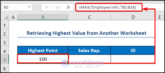 Retrieve Highest Value from Another Worksheet