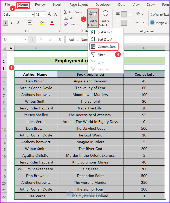 Employing Sort Command as An Easy Method to Sort Alphabetically with Multiple Columns in Excel