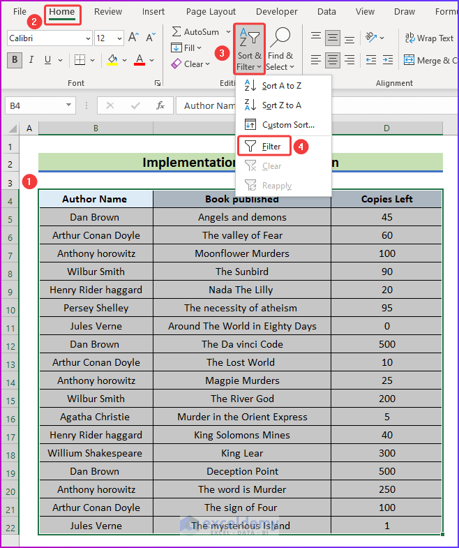 Implementing Filter Option as An Easy Method to Sort Alphabetically with Multiple Columns in Excel