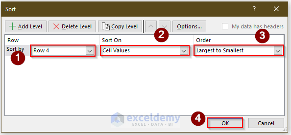 excel sort rows by column