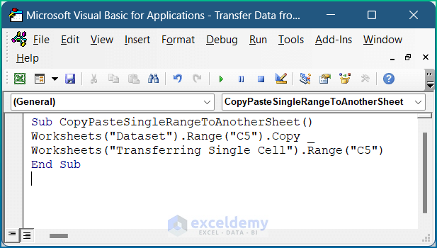 Transfer a Single Cell from One Worksheet to Another in Excel Through Macros
