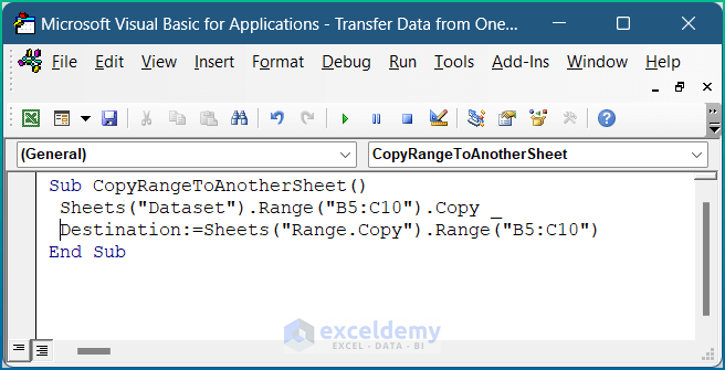 Transfer Data from One Sheet to Another Using Range. Copy Method in Excel VBA