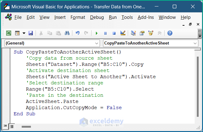 Apply VBA Macro to Move Data from One Active Worksheet to Another in Excel