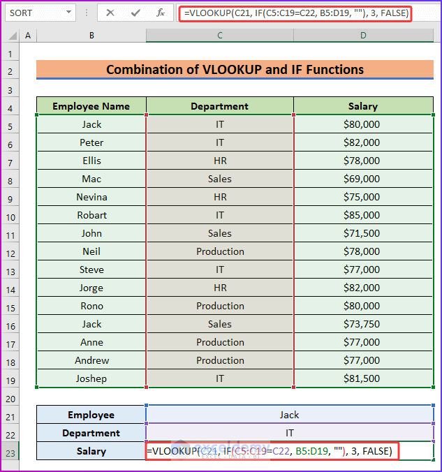  Combining VLOOKUP and IF Functions as An Easy Method to Use the VLOOKUP Function with 2 Conditions in Excel