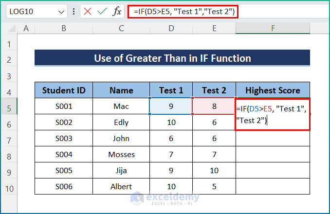 Write Greater Than in Excel IF Function