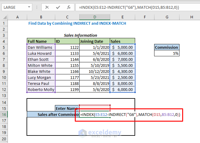 Formula using INDIRECT INDEX and MATCH Functions