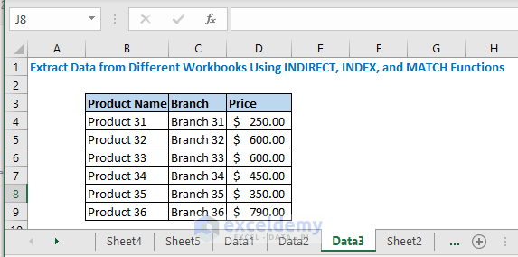 Extract Data from Different Worksheets Using INDIRECT, INDEX, and MATCH Functions
