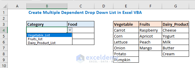 Now go to the worksheet and select any category from the drop-down list