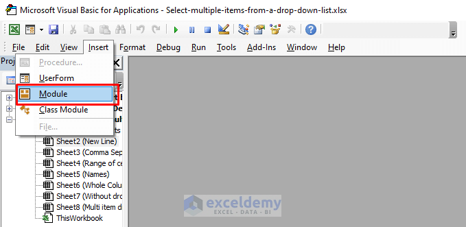 Select Module from Insert option