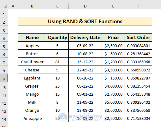 Use Excel RAND & SORT Functions to Do Random Sort