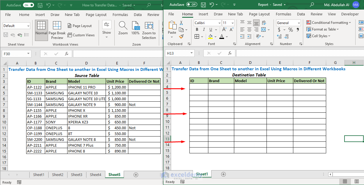 Transfer Data from One Sheet to Another in Excel Using Macros in Different Workbooks