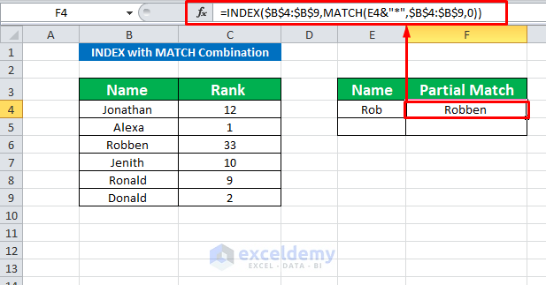 Using INDEX with MATCH to perform partial match string