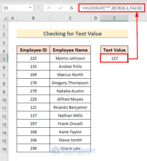 Use VLOOKUP Function to Check Presence of Text Value Among Numbers