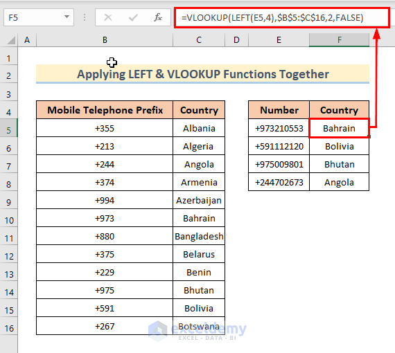 Apply LEFT and VLOOKUP Functions Together
