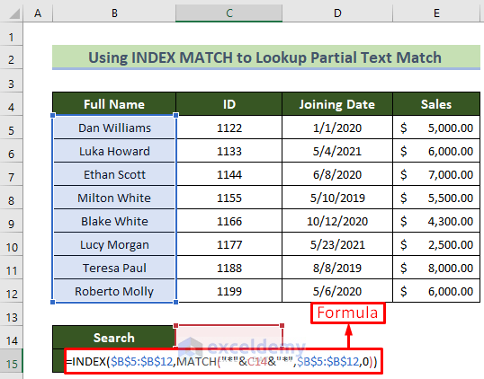 INDEX-MATCH Formula to Get Values for Partial Match