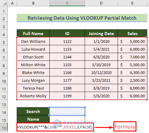 VLOOKUP Function to Retrieve Multiple Values for Partial Match
