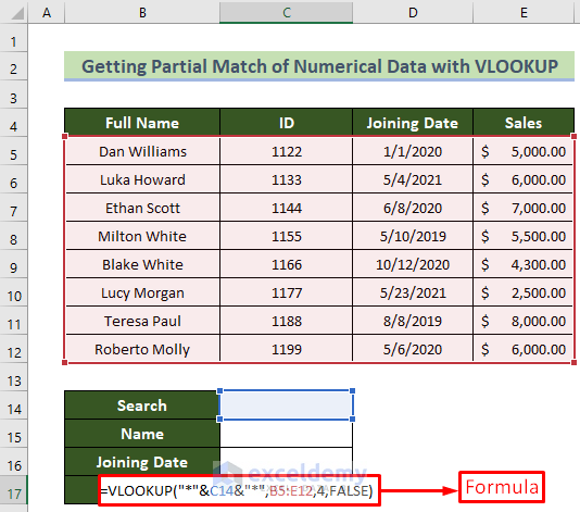 VLOOKUP Formula to Extract Numerical Values with Partial Match