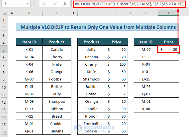 Nested VLOOKUP Function to VLOOKUP from Multiple Columns with Only One Return in Excel