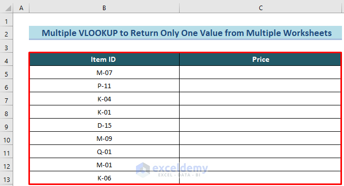 Table to Apply Nested VLOOKUP Function to VLOOKUP from Multiple Columns with Only One Return