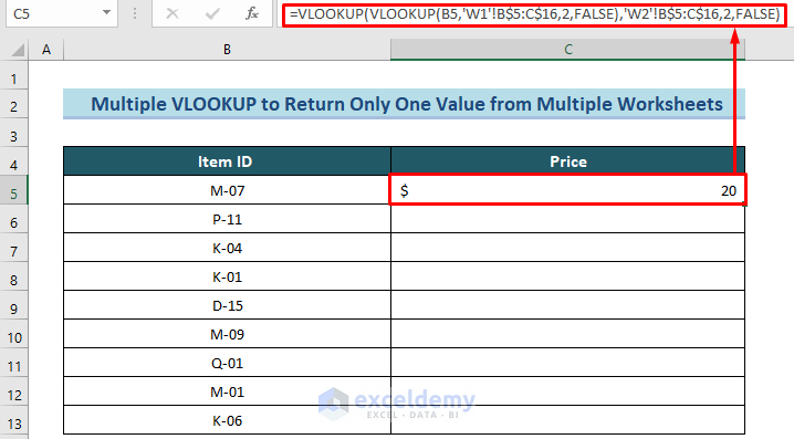 Nested VLOOKUP Function to Lookup Value from Multiple Columns with Only One Return in Different Worksheet