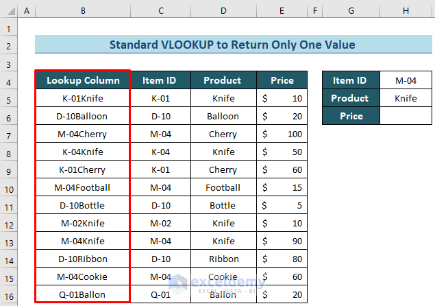 Lookup Column Values to VLOOKUP from Multiple Columns with Only One Return