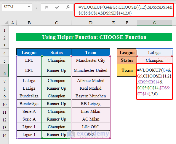 Using Helper Function to VLOOKUP with Two Lookup Values